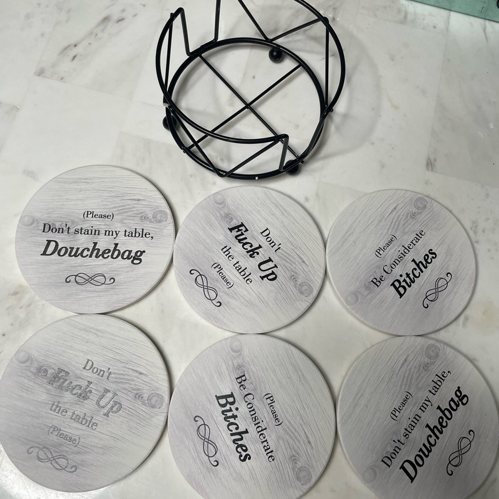 Funny/Rude Coasters Set with Black Holder - Picture 4 of 4